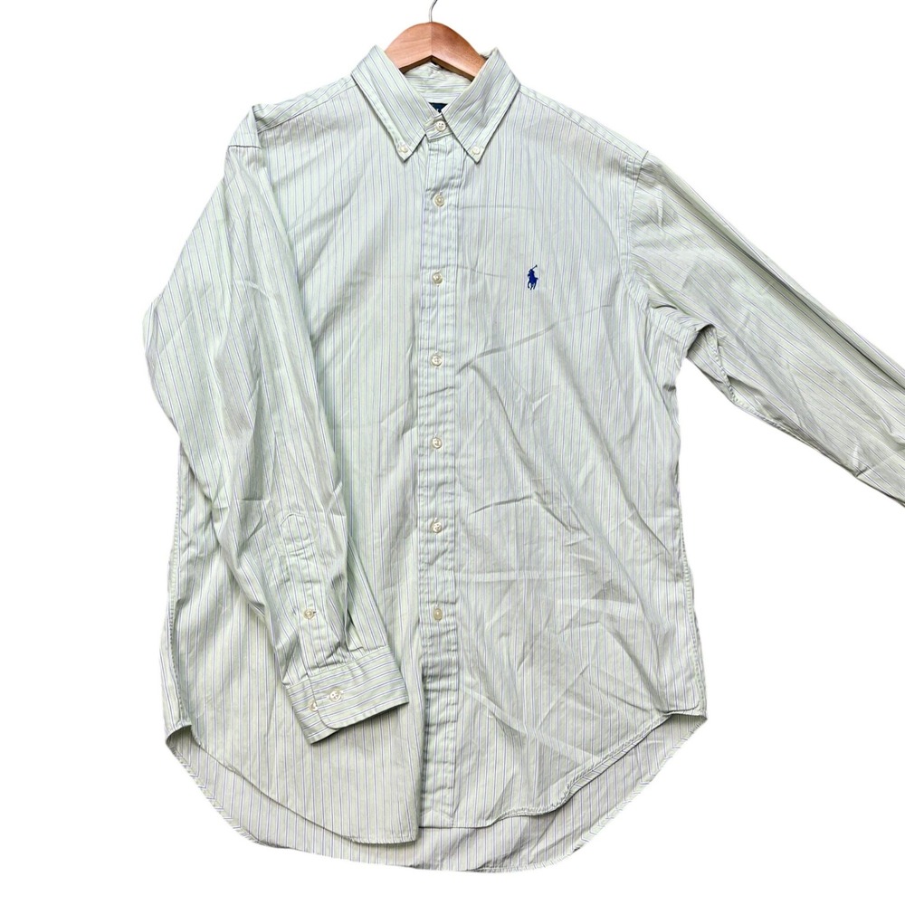 Ralph Lauren Button Down Shirt Mens 15.5 32 33 Green Stripe Classic Fit PONY EUC